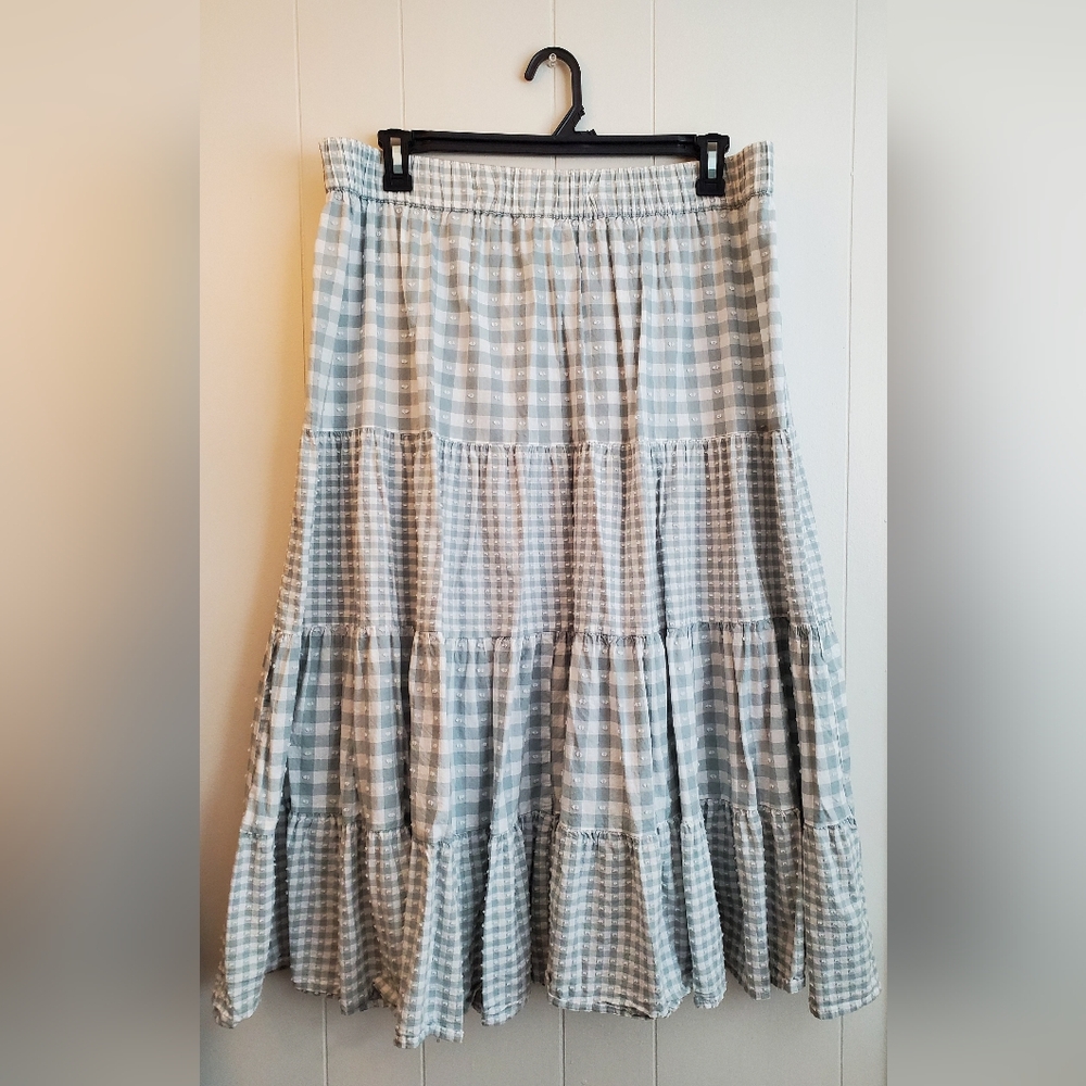 LC Lauren Conrad Lauren Conrad Chambray Gingham Midi Skirt - SIZE XXL